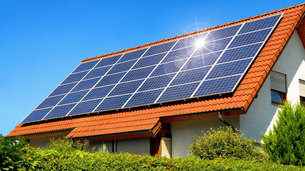 a solar panel on a house roof